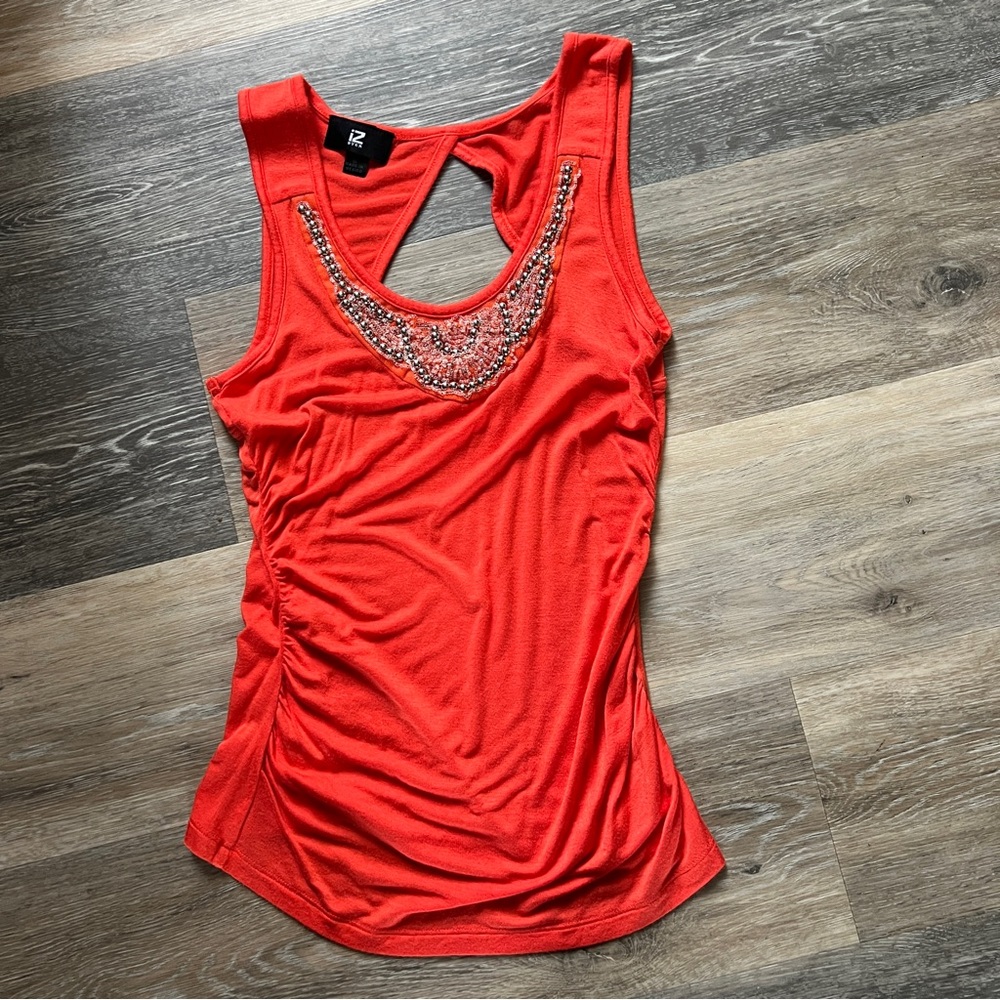 Iz Byer Bright Orange Beaded Tank Top